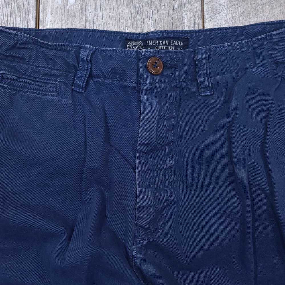 American Eagle Longboard Shorts Men 34 Navy Blue Cotton Chino Flat Front - Picture 4 of 6